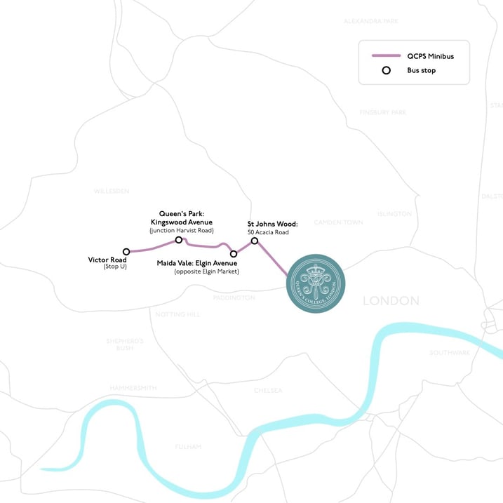Queens College London Prep Minibus map